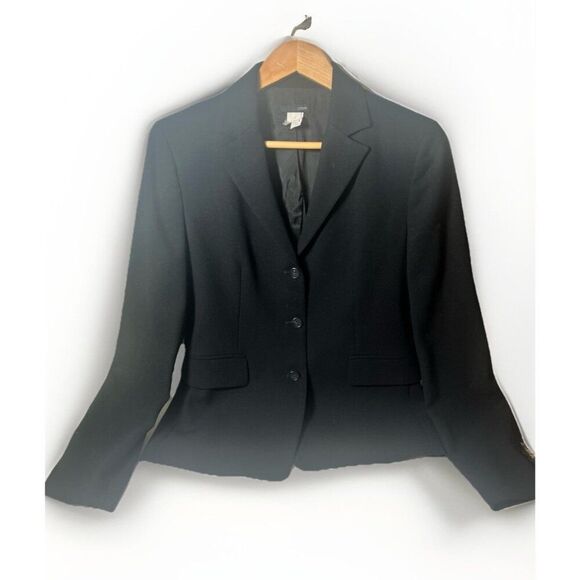 Womens Academia Workwear J.Crew 3 Button Black Wool Blazer Size 8.   Mm - Picture 1 of 6